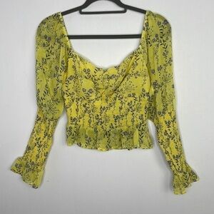 Wild Honey smocked cropped puff shoulder floral blouse